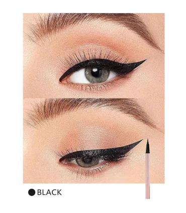 خط چشم مایع اترنال بیوتی مشکی برروی چشم مدل از نمای نزدیک قبل و بعد از استفاده