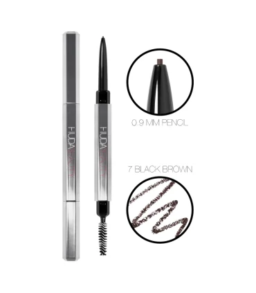 مداد ابرو هدی بیوتی مدل Bombbrows Microshade رنگ black brown از نمای نزدیک