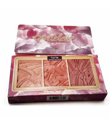 نمای بالا از پالت رژگونه این بلوم تارت همراه با جعبه اصلی برند تارت