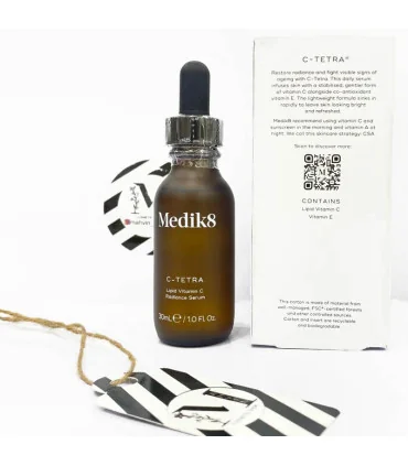 پشت جعبه سرم ویتامین سی مدیک 8 C-Tetra شامل ليست ترکيبات و مشخصات محصول