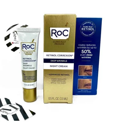 کرم شب رتینول RoC همراه جعبه از نمای جلو 15 ml - Retinol Correxion Deep Wrinkle Night Cream 15 ml box front