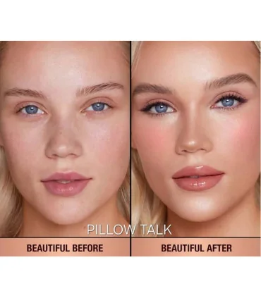 قبل و بعد از میکاپ با رژگونه مایع شارلوت تیلبری پیلوتاک|Charlotte Tilbury Pillow Talk Liquid Blush