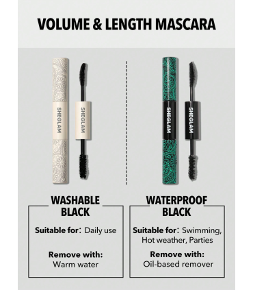 ریمل دو سر حجم دهنده و بلند کننده شیگلمAll-In-One Volume & Length Mascara-Washable Black Sheglam