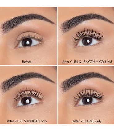 قبل و بعد از استفاده از ریمل حجم دهنده دوسر هدی بیوتی Huda Beauty Mini Legit Lashes Mascara-5
