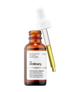 سرم رتینول اوردینری با درب باز از نمای جلو The Ordinary Retinol in Squalane (1%، 0.5%، 0.2%) open front